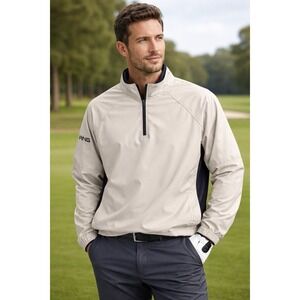 PING Golf Windbreaker Pullover Jacket Men's XXL Beige 1/4 Zip Lightweight Perf